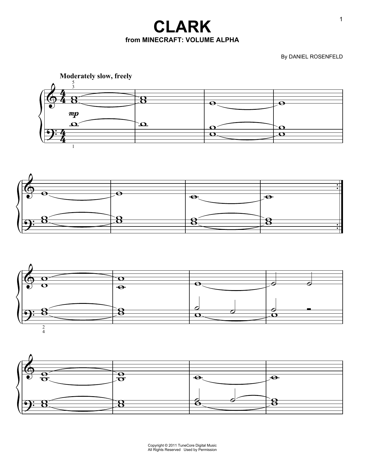 C418 Clark (from Minecraft) sheet music notes and chords. Download Printable PDF.