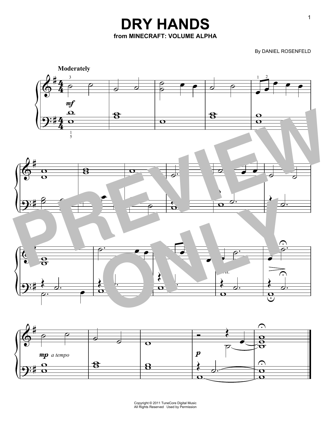 C418 Dry Hands (from Minecraft) sheet music notes and chords arranged for Easy Piano