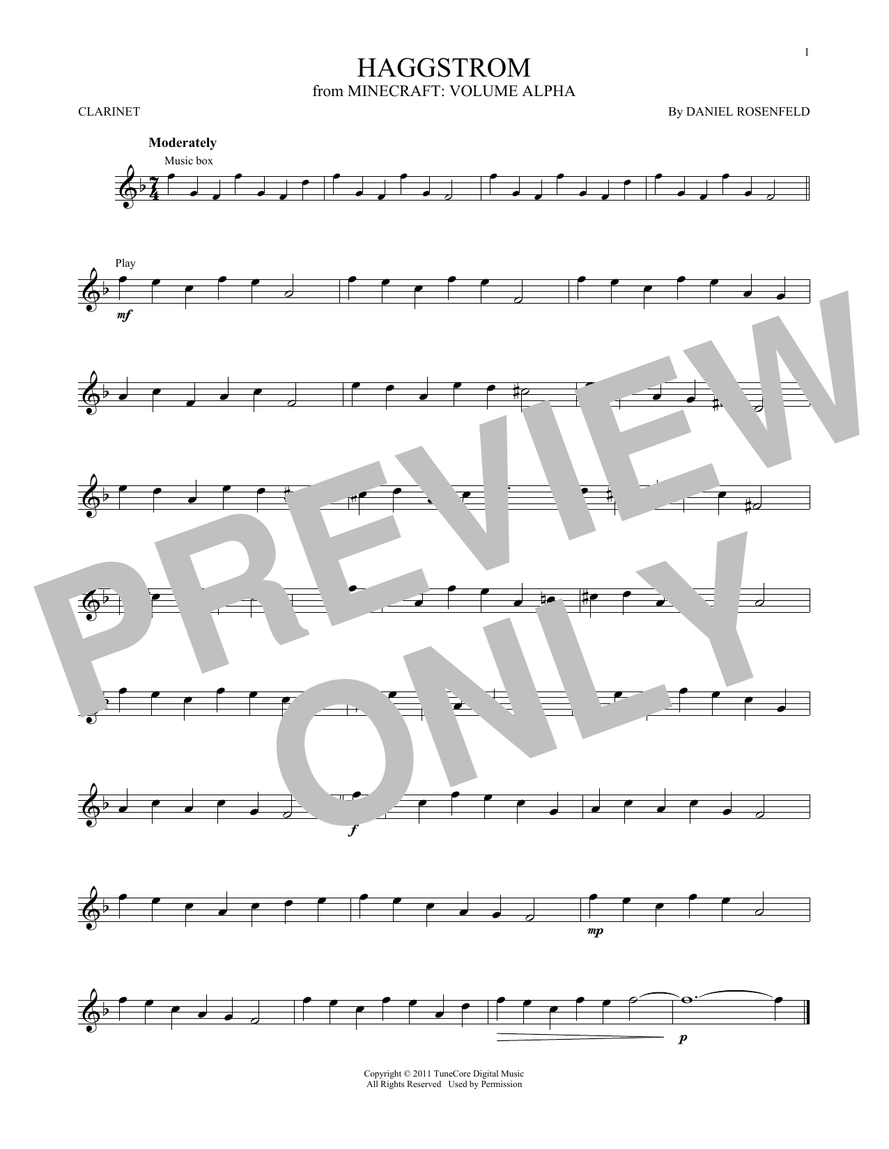 C418 Haggstrom (from Minecraft) sheet music notes and chords. Download Printable PDF.