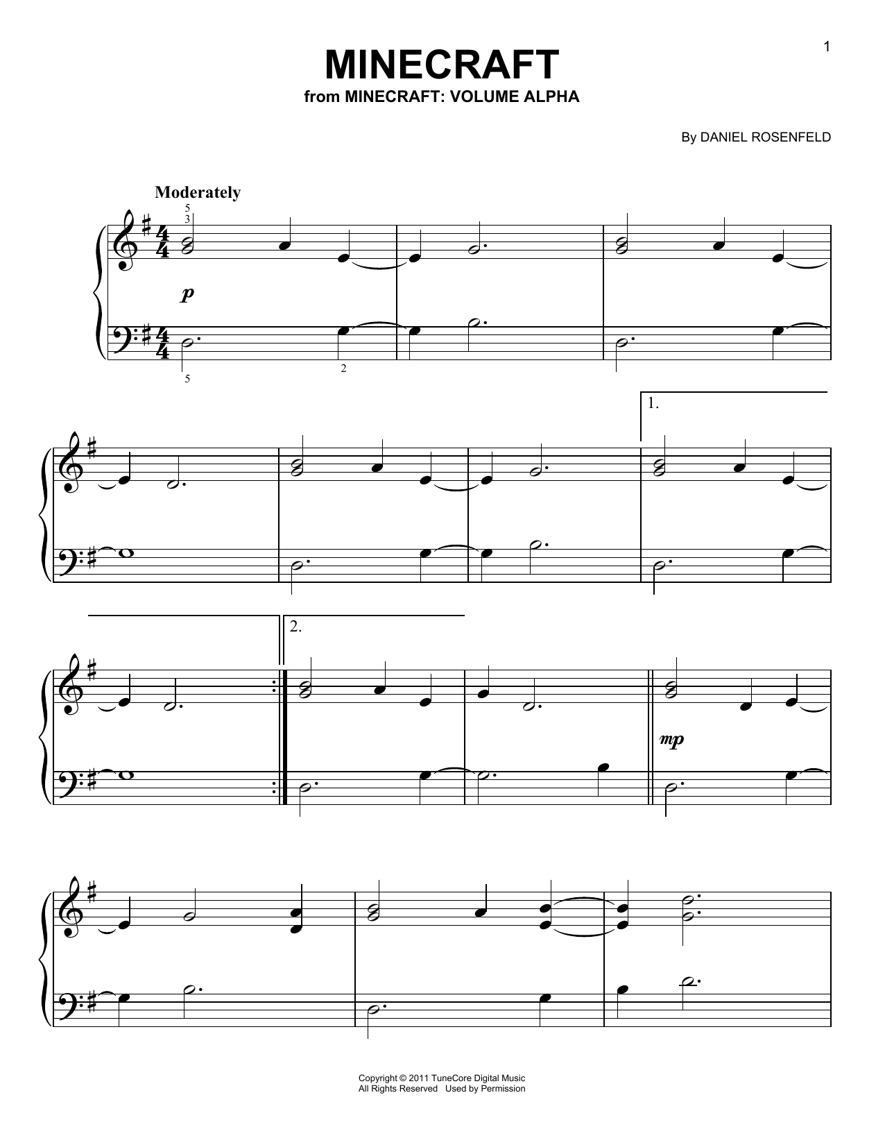 C418 Minecraft (from Minecraft) sheet music notes and chords. Download Printable PDF.