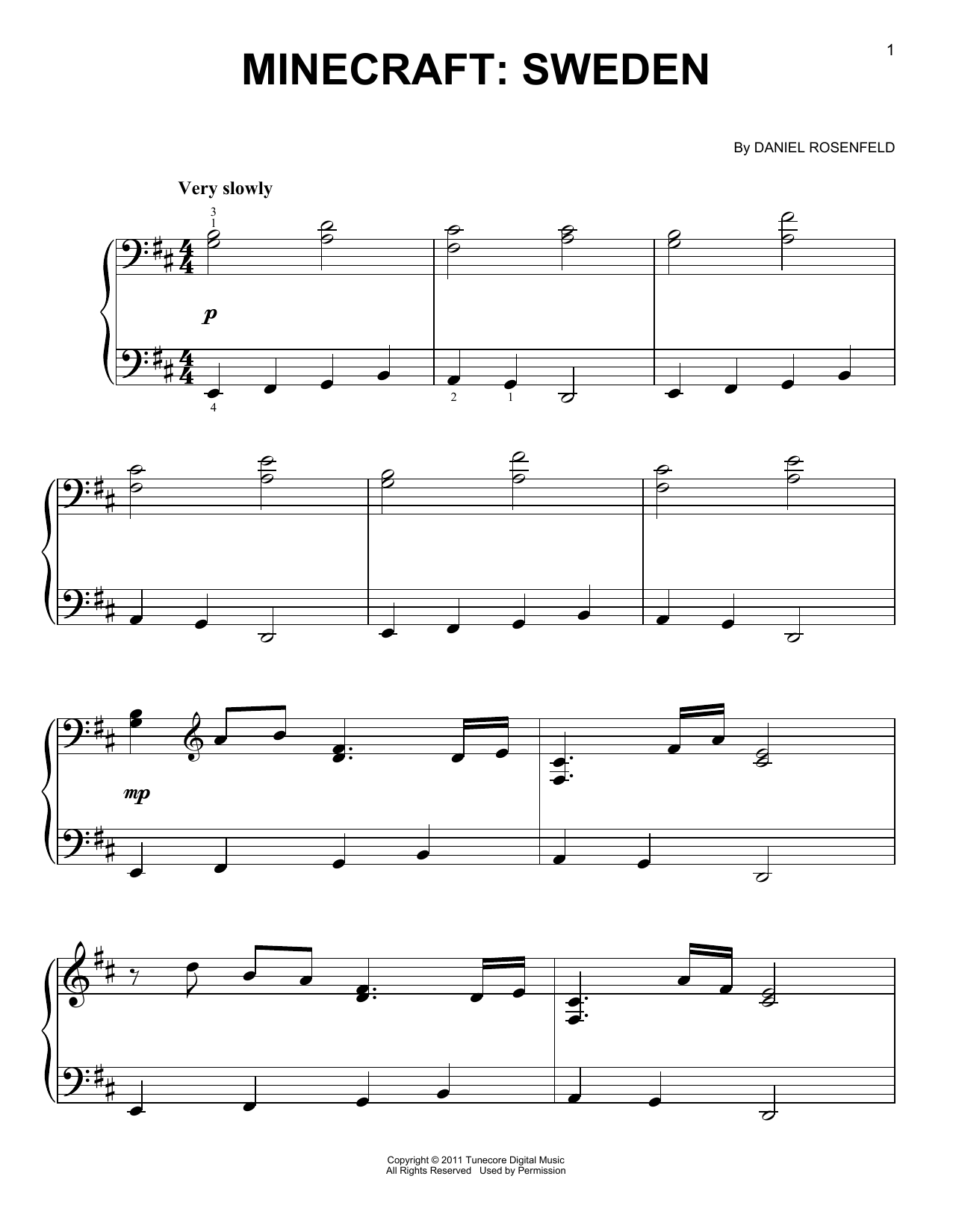 C418 Sweden (from Minecraft) sheet music notes and chords. Download Printable PDF.