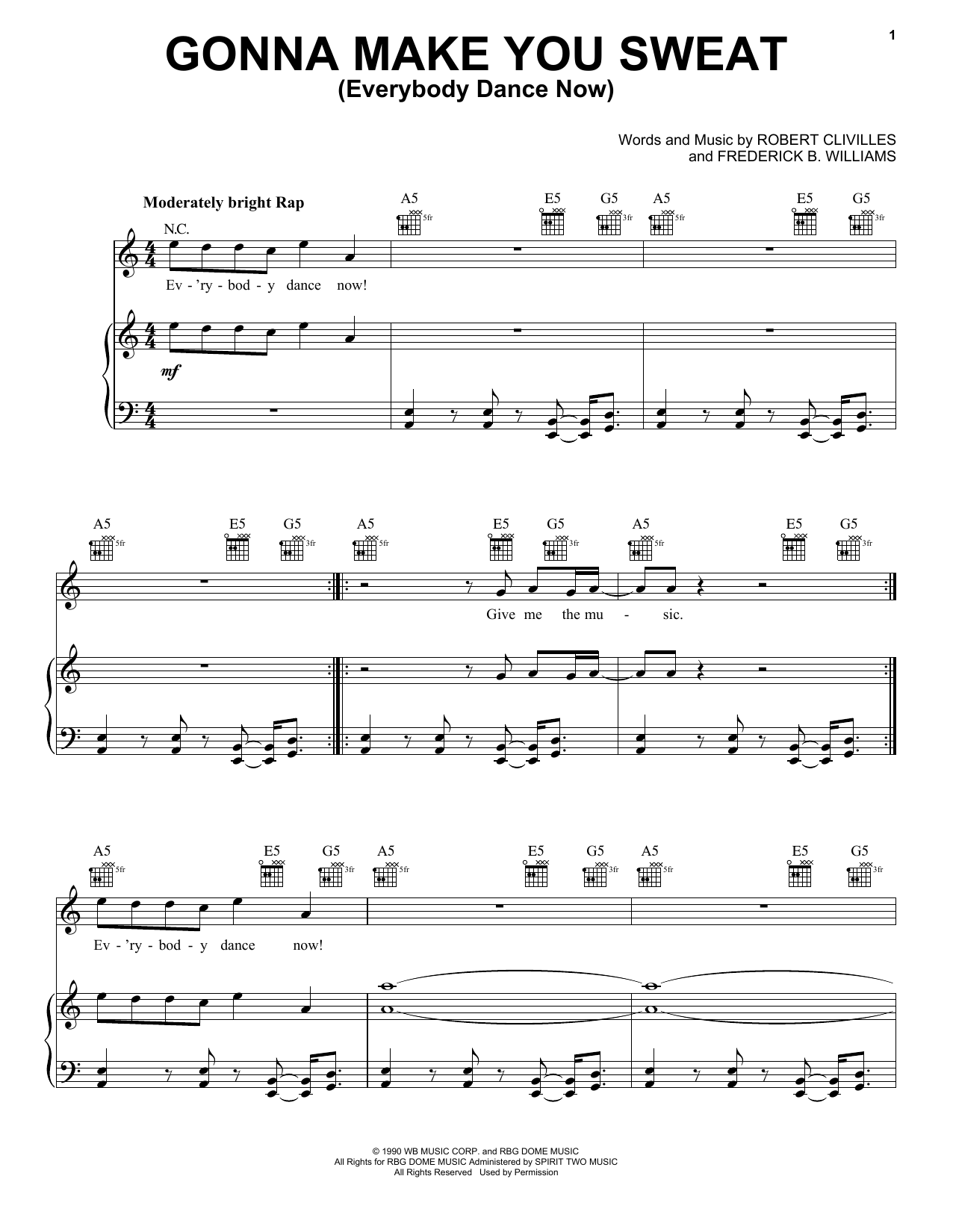 Learn to play C+C Music Factory Gonna Make You Sweat (Everybody Dance Now) sheet music for Piano, Vocal & Guitar Chords (Right-Hand Melody) in minutes. Price: 7.8900$ C+C Music Factory Gonna Make You Sweat (Everybody Dance Now) sheet music notes and chords arranged for Piano, Vocal & Guitar Chords (Right-Hand Melody)