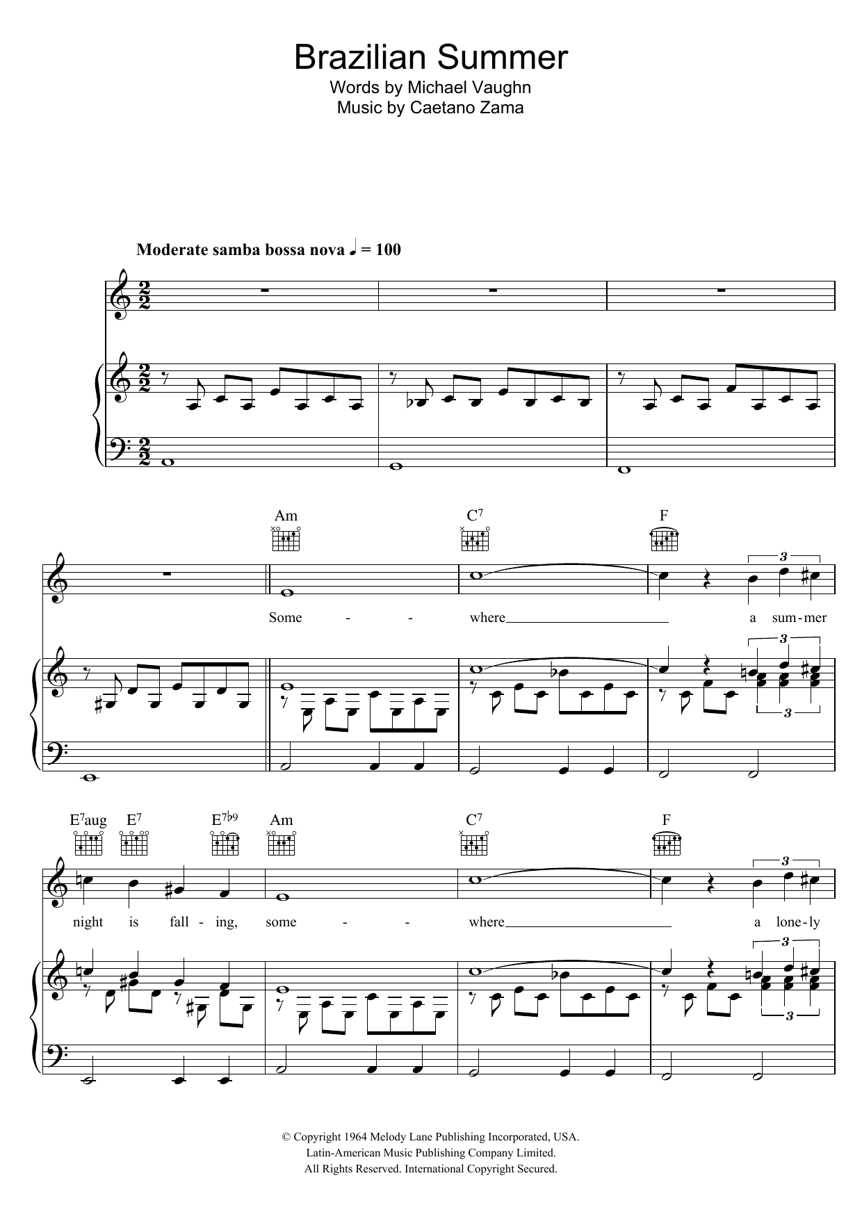 Learn to play Caetano Zama Brazilian Summer sheet music for Piano, Vocal & Guitar Chords in minutes. Price: 7.8900$ Caetano Zama Brazilian Summer sheet music notes and chords arranged for Piano, Vocal & Guitar Chords