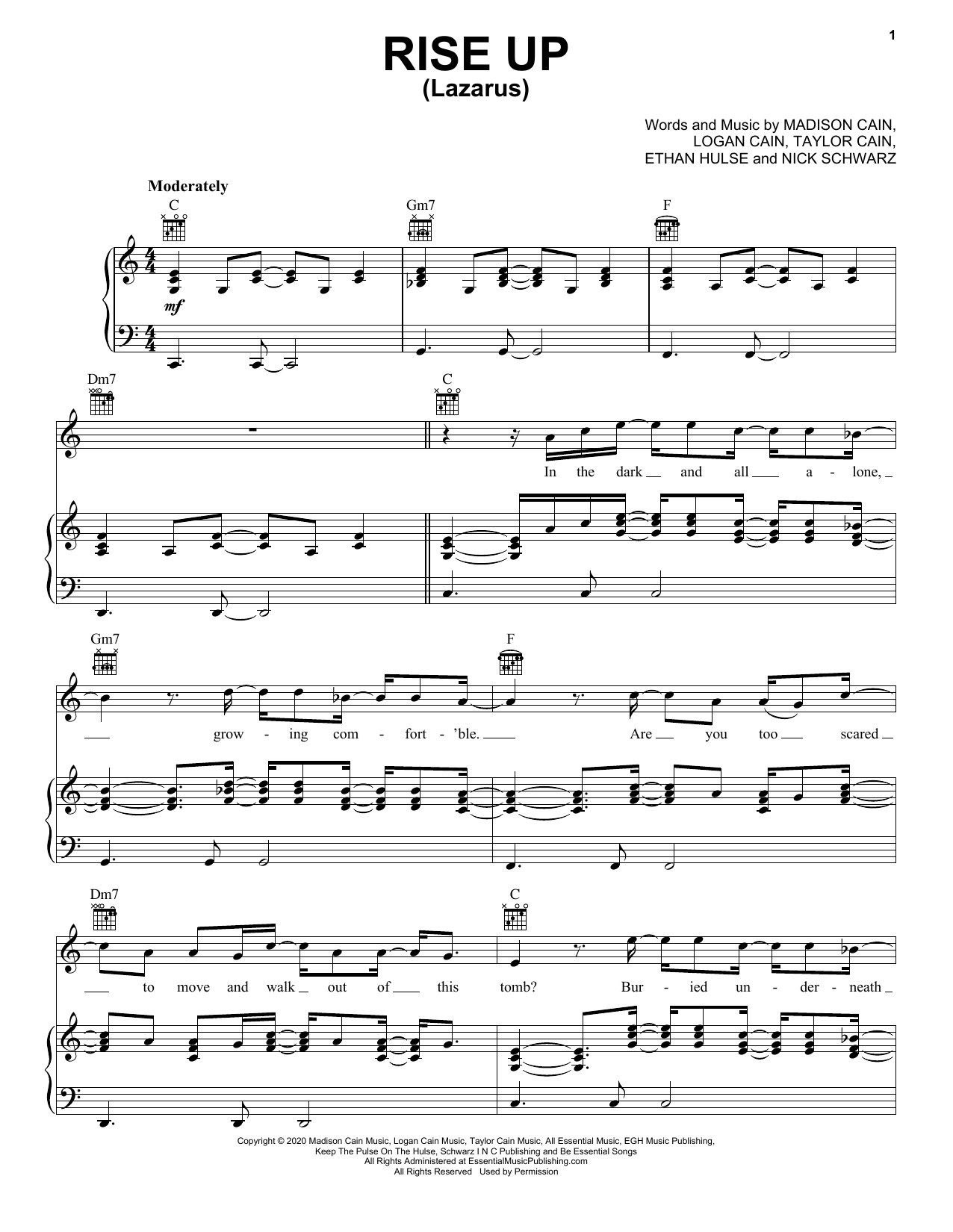 CAIN Rise Up (Lazarus) sheet music notes and chords. Download Printable PDF.