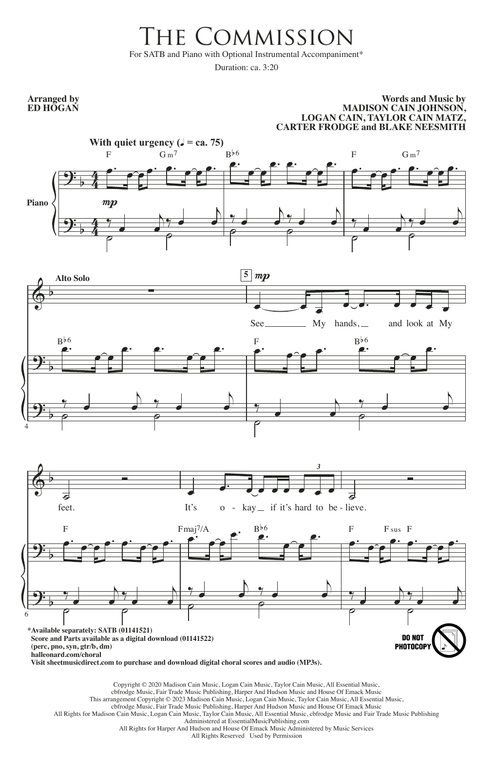 Learn to play CAIN The Commission (arr. Ed Hogan) sheet music for SATB Choir in minutes. Price: 3.9900$ CAIN The Commission (arr. Ed Hogan) sheet music notes and chords arranged for SATB Choir