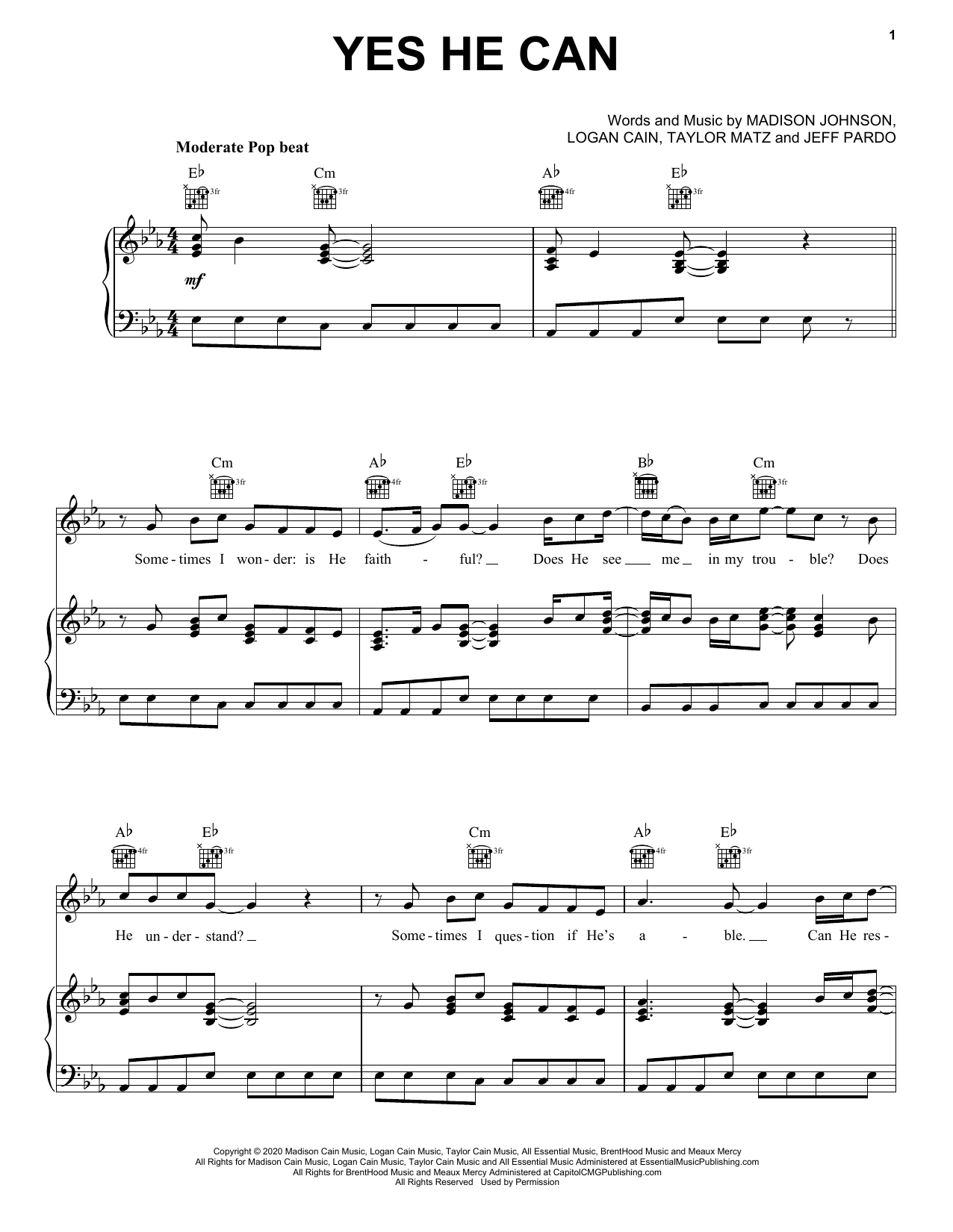 CAIN Yes He Can sheet music notes and chords. Download Printable PDF.