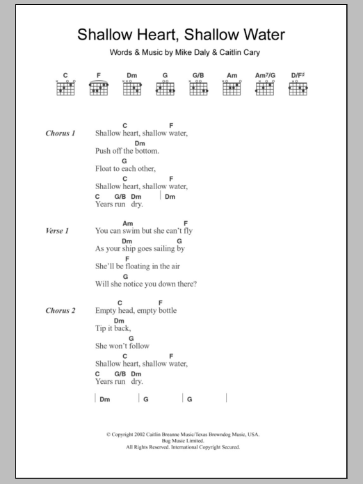 Caitlin Cary Shallow Heart, Shallow Water sheet music notes and chords. Download Printable PDF.