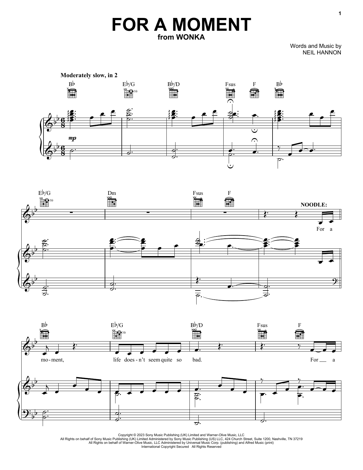 Calah Lane & Timothée Chalamet For A Moment (from Wonka) sheet music notes and chords. Download Printable PDF.