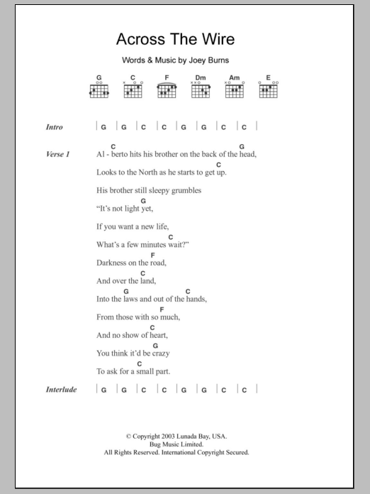 Calexico Across The Wire sheet music notes and chords. Download Printable PDF.