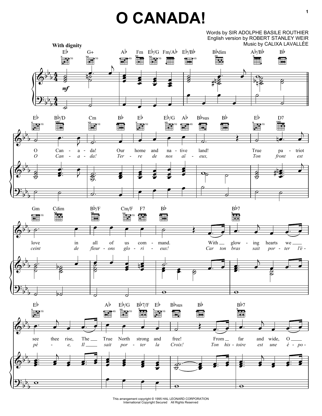 Calixa Lavallee O Canada! sheet music notes and chords. Download Printable PDF.