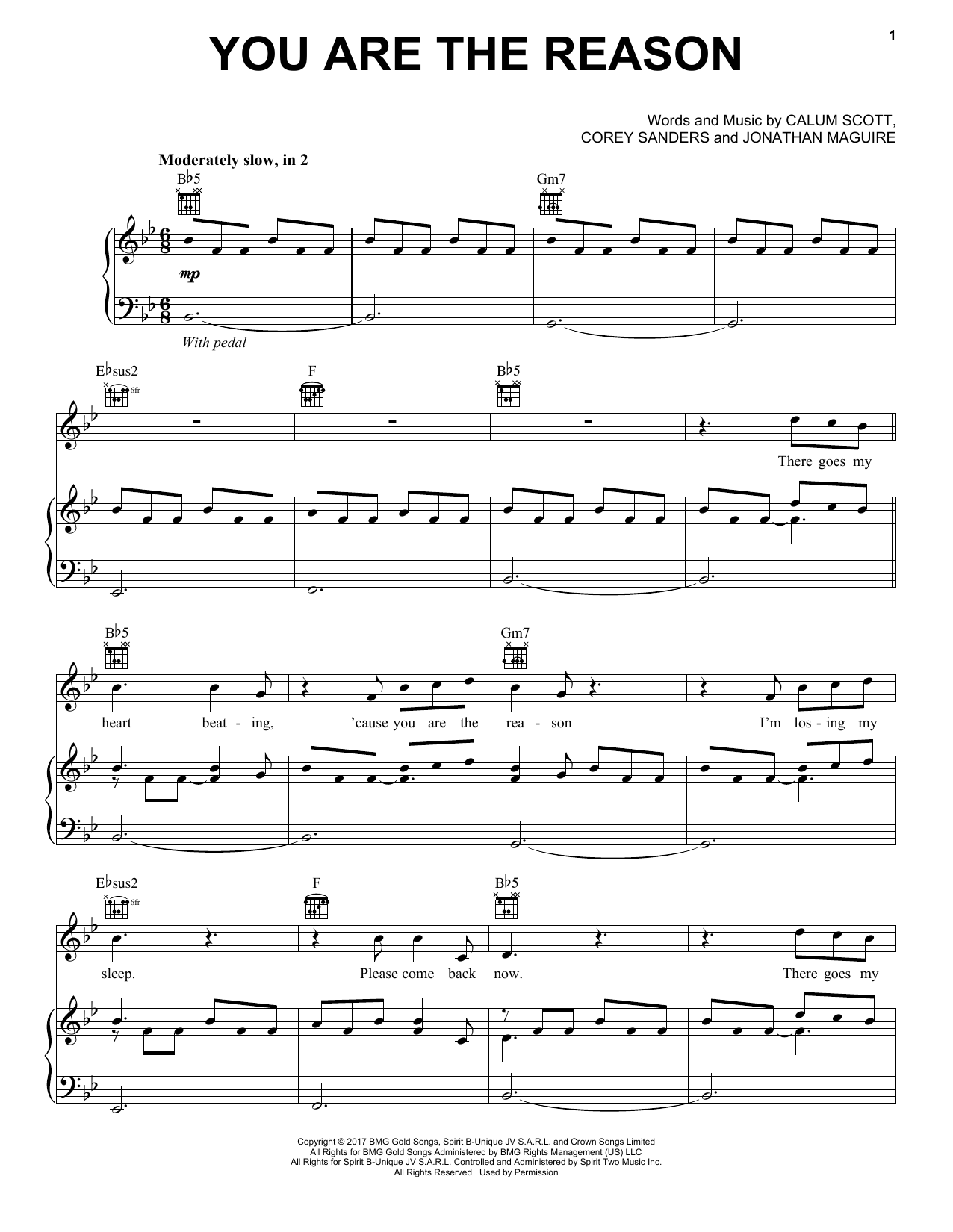 Calum Scott You Are The Reason sheet music notes and chords. Download Printable PDF.