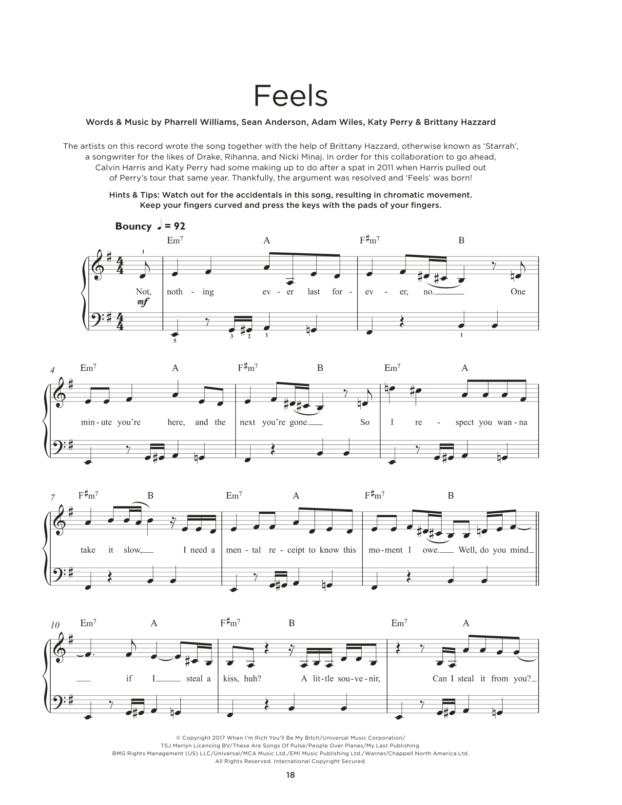 Learn to play Calvin Harris Feels (feat. Pharrell Williams, Katy Perry & Big Sean) sheet music for Really Easy Piano in minutes. Price: 6.9900$ Calvin Harris Feels (feat. Pharrell Williams, Katy Perry & Big Sean) sheet music notes and chords arranged for Really Easy Piano