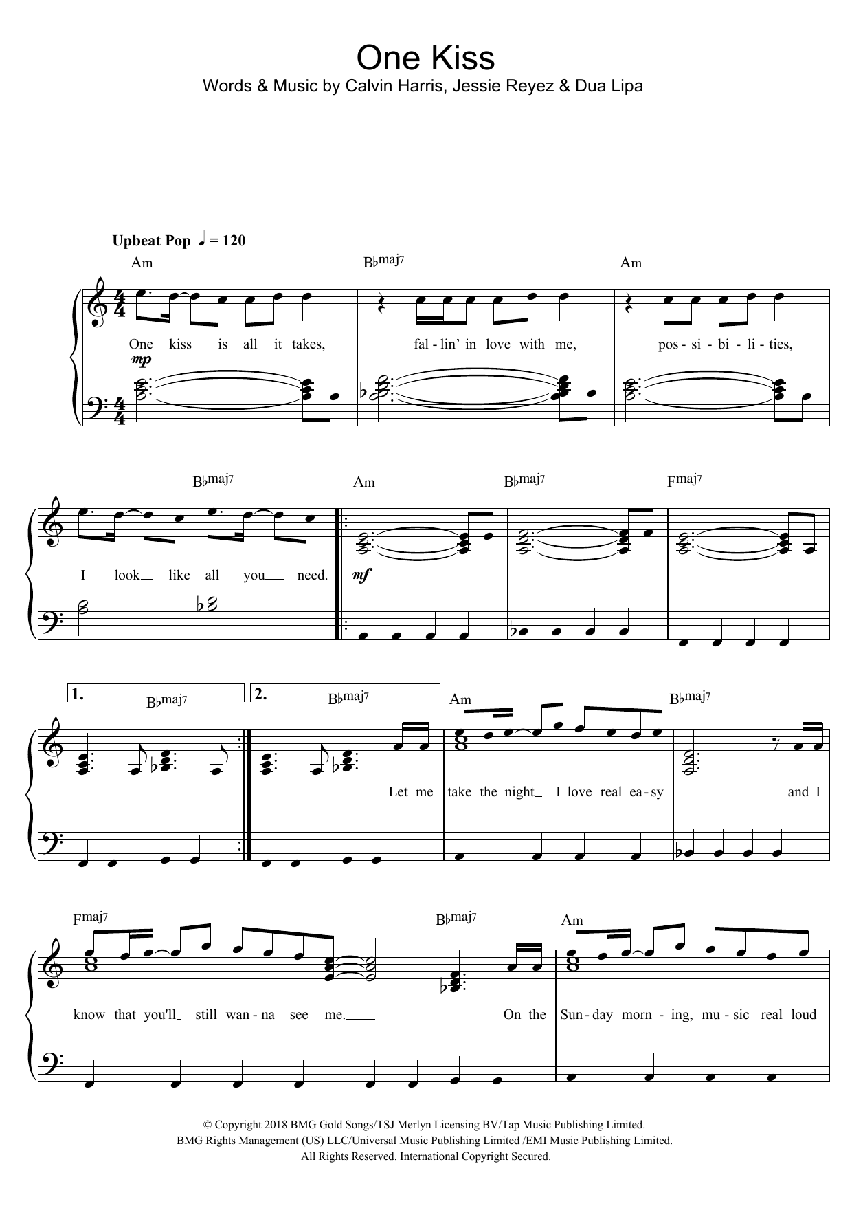 Calvin Harris One Kiss sheet music notes and chords. Download Printable PDF.