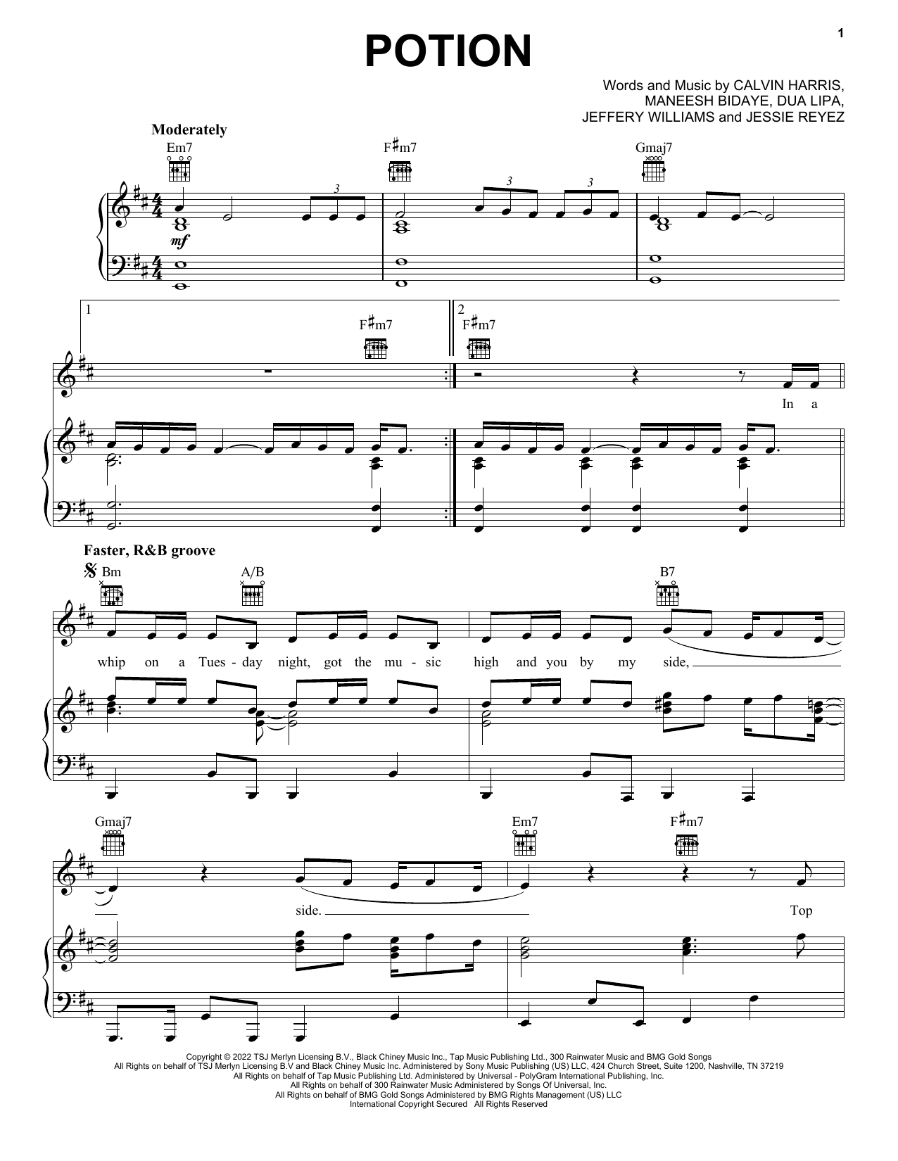Calvin Harris ft. Dua Lipa & Young Thug Potion sheet music notes and chords arranged for Piano, Vocal & Guitar Chords (Right-Hand Melody)