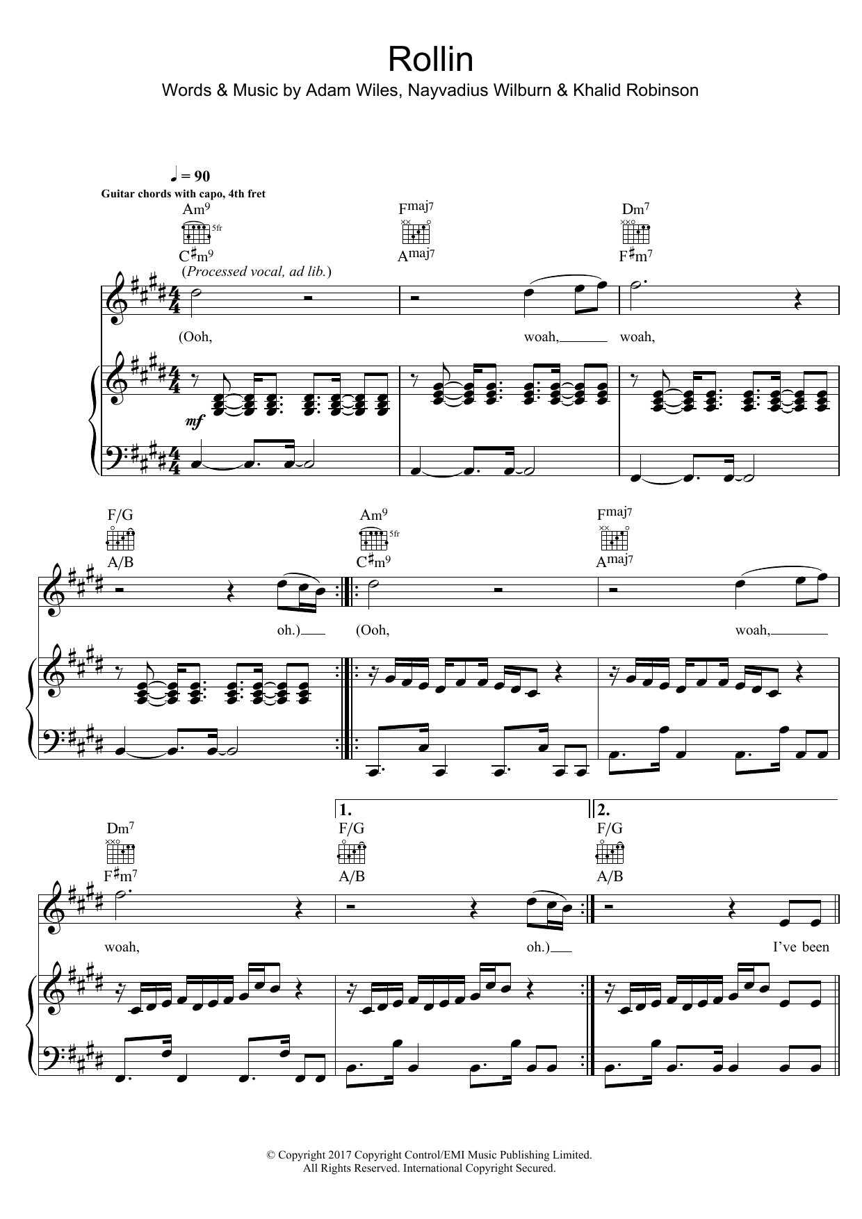 Learn to play Calvin Harris Rollin (feat. Future) sheet music for Piano, Vocal & Guitar Chords in minutes. Price: 7.8900$ Calvin Harris Rollin (feat. Future) sheet music notes and chords arranged for Piano, Vocal & Guitar Chords