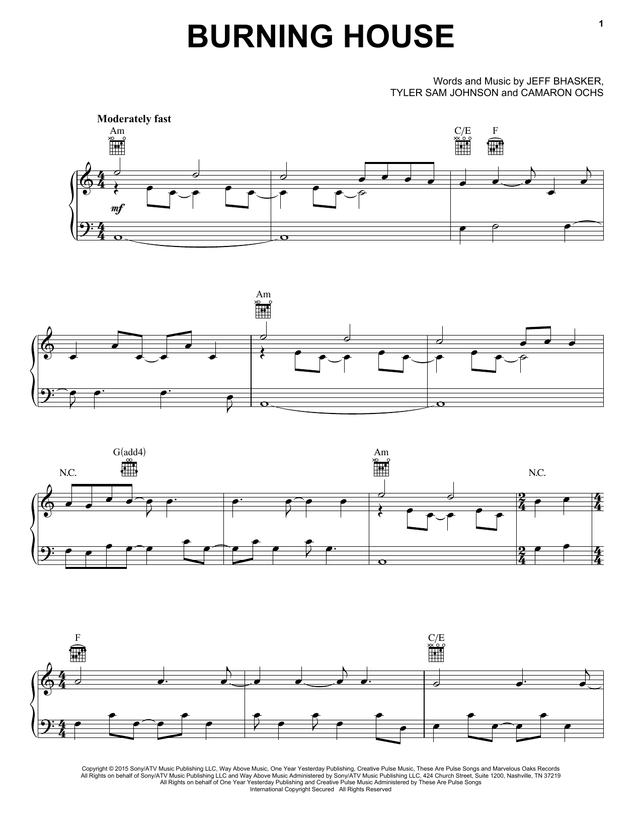 Cam Burning House sheet music notes and chords. Download Printable PDF.