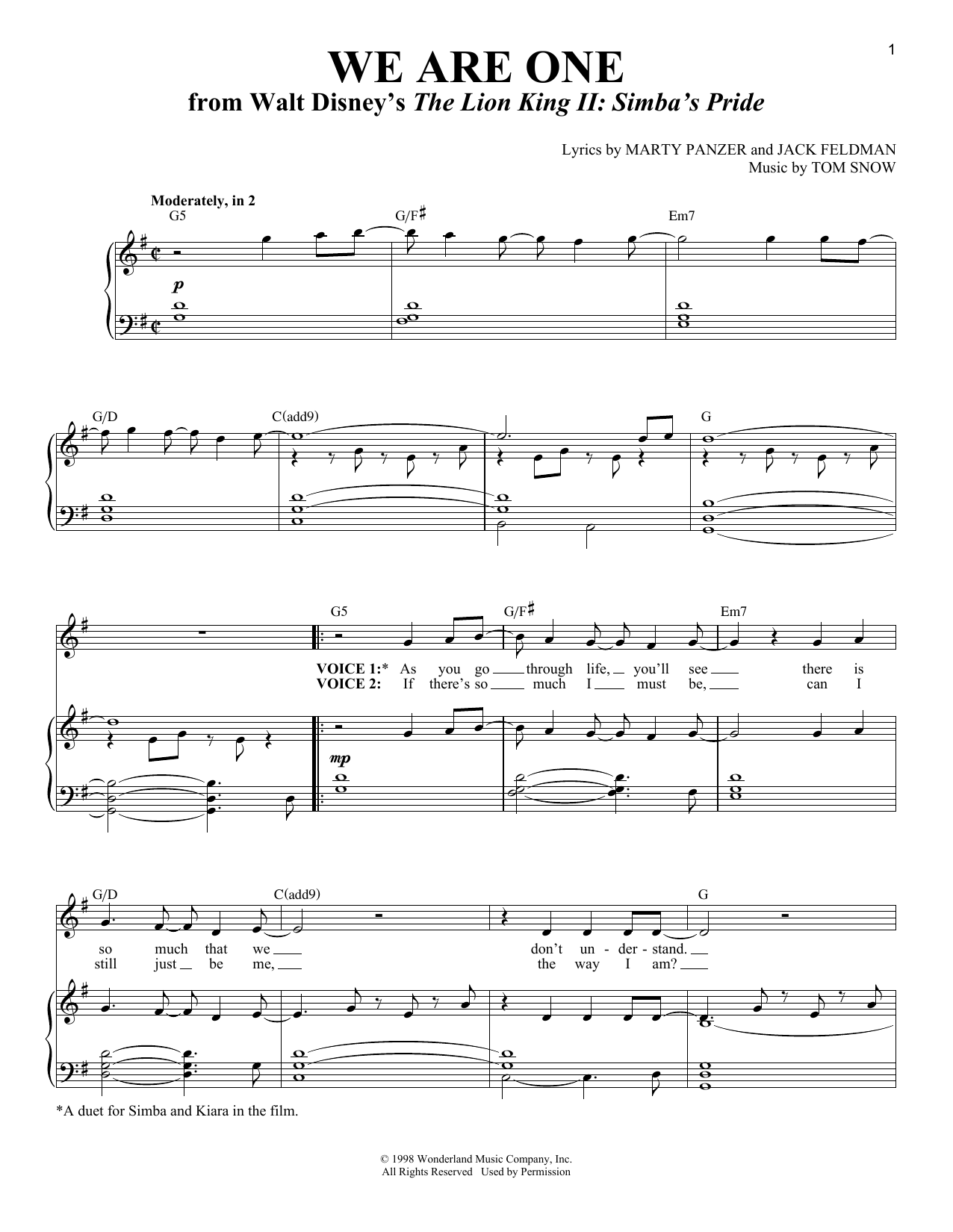 Cam Clarke and Charity Sanoy We Are One (from The Lion King II: Simba's Pride) sheet music notes and chords. Download Printable PDF.