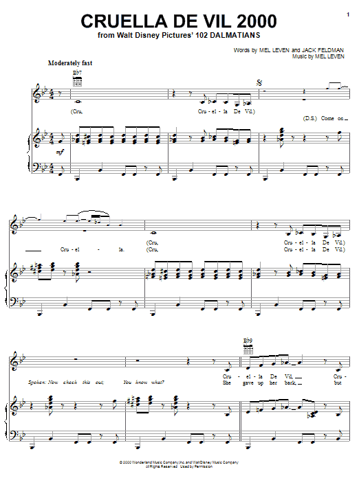 Camara Kambon Cruella De Vil 2000 sheet music notes and chords arranged for Piano, Vocal & Guitar Chords (Right-Hand Melody)