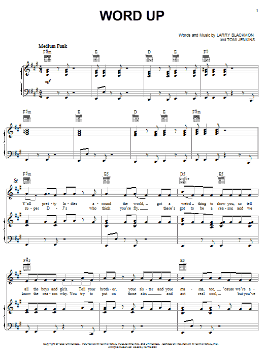 Cameo Word Up sheet music notes and chords. Download Printable PDF.