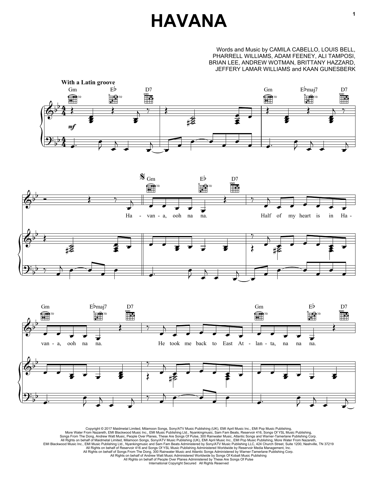 Camila Cabello Havana (feat. Young Thug) sheet music notes and chords. Download Printable PDF.