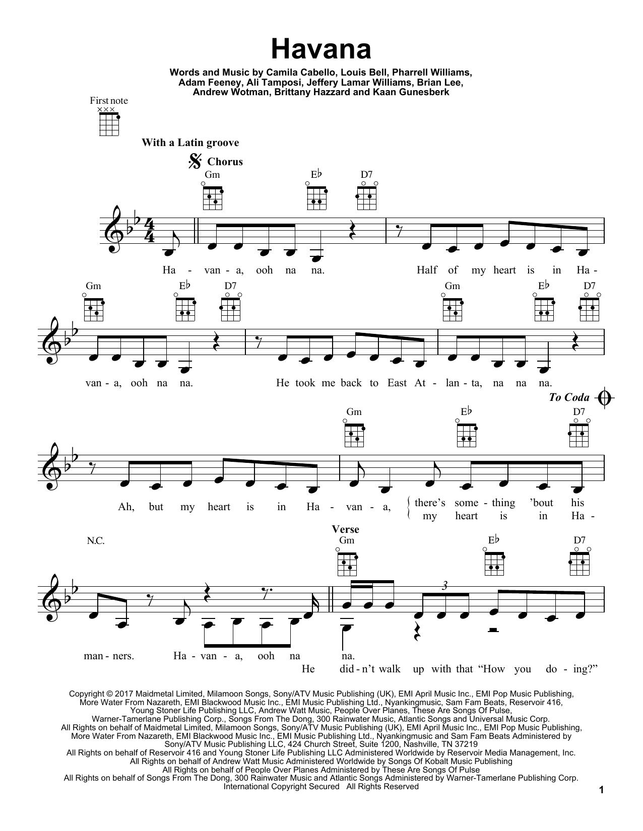 Camila Cabello Havana sheet music notes and chords. Download Printable PDF.