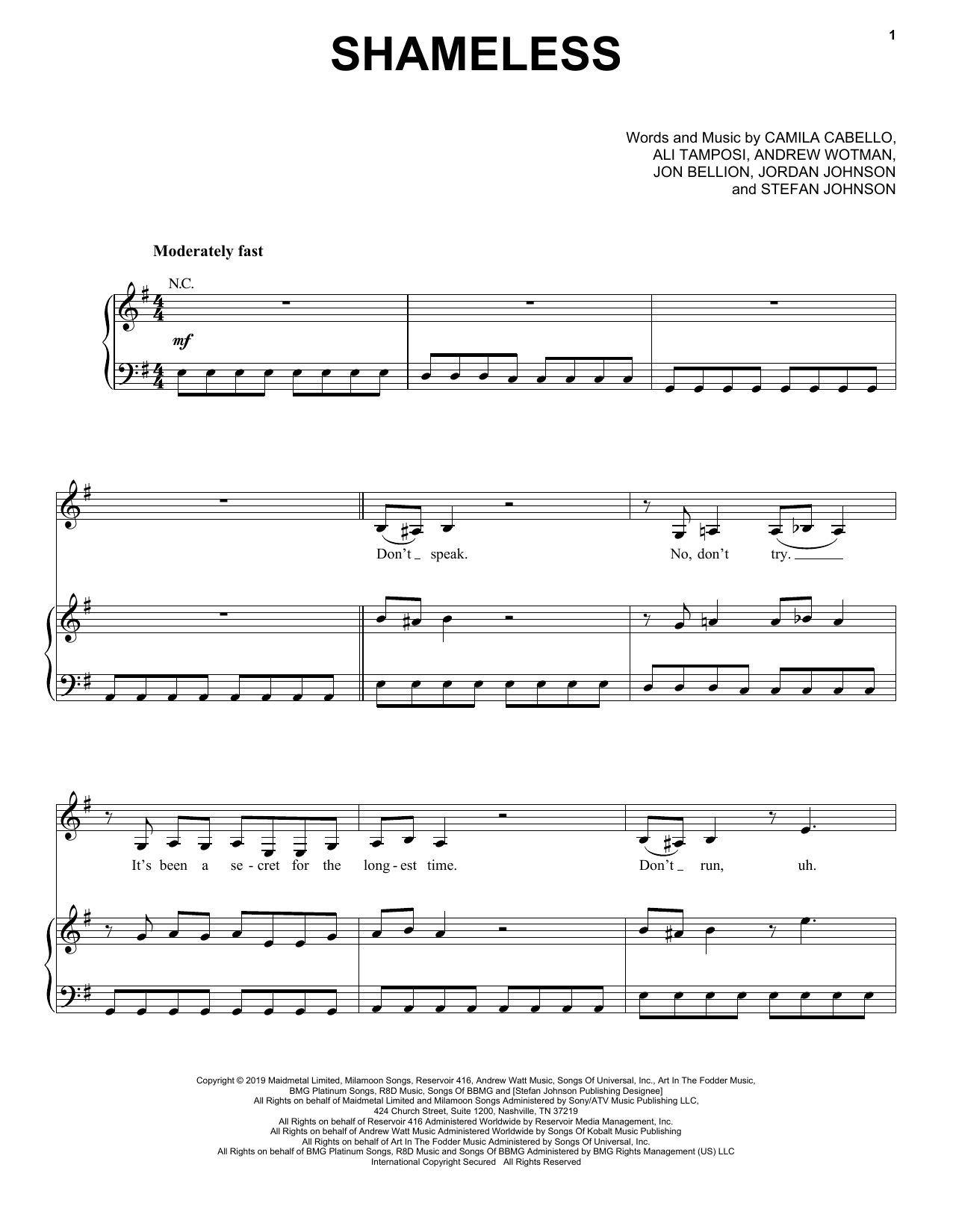 Camila Cabello Shameless sheet music notes and chords. Download Printable PDF.