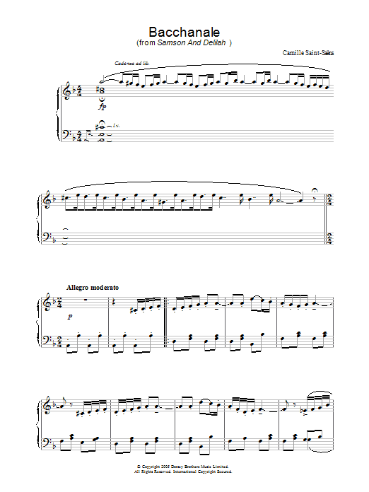 Learn to play Camille Saint-Saens Bacchanale (from Samson And Delilah) sheet music for Piano Solo in minutes. Price: 7.8900$ Camille Saint-Saens Bacchanale (from Samson And Delilah) sheet music notes and chords arranged for Piano Solo