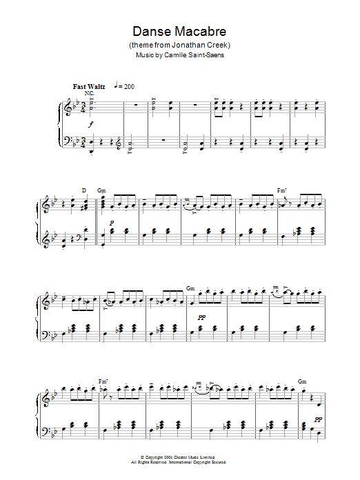 Camille Saint-Saens Danse Macabre (theme from Jonathan Creek) sheet music notes and chords. Download Printable PDF.