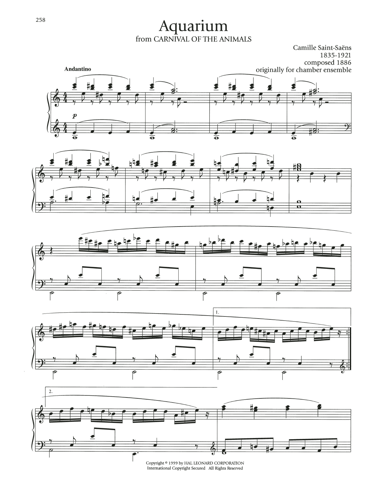 Camille Saint-Saens The Aquarium sheet music notes and chords. Download Printable PDF.