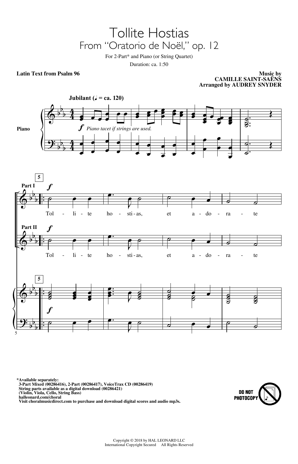 Camille Saint-Saens Tollite Hostias (arr. Audrey Snyder) sheet music notes and chords. Download Printable PDF.