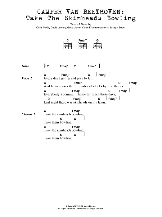 Camper Van Beethoven Take The Skinheads Bowling sheet music notes and chords. Download Printable PDF.