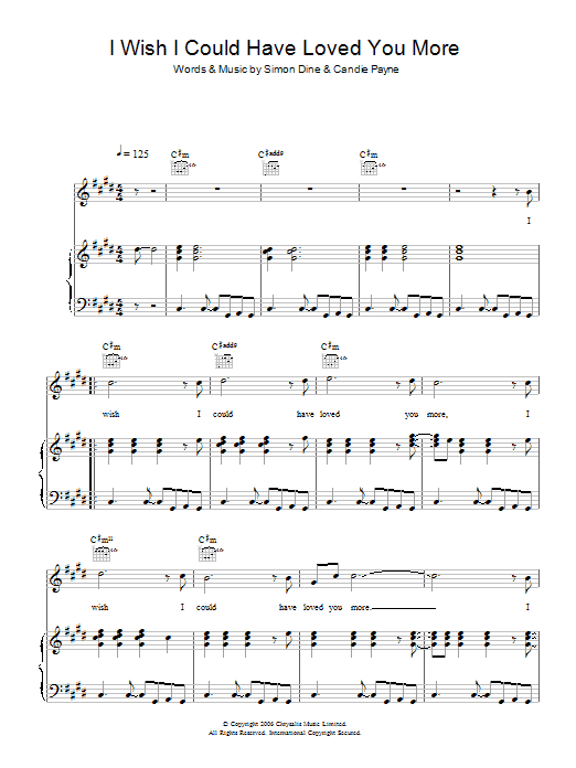 Learn to play Candie Payne I Wish I Could Have Loved You More sheet music for Piano, Vocal & Guitar Chords in minutes. Price: 7.8900$ Candie Payne I Wish I Could Have Loved You More sheet music notes and chords arranged for Piano, Vocal & Guitar Chords