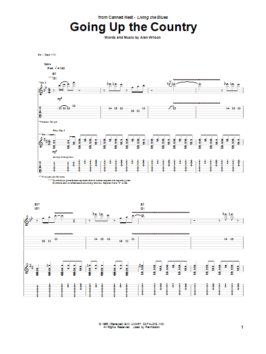 Canned Heat Going Up The Country sheet music notes and chords. Download Printable PDF.