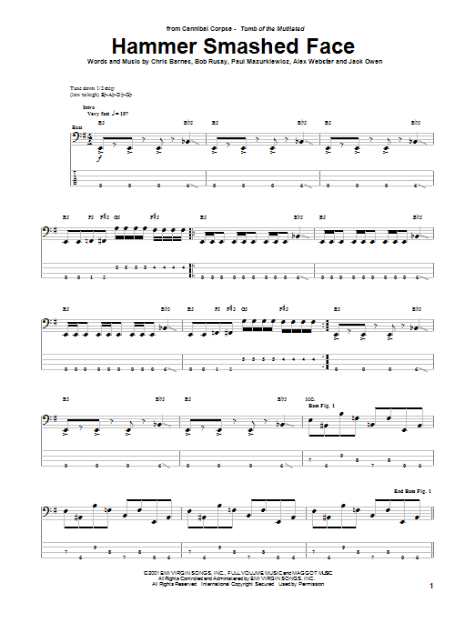 Cannibal Corpse Hammer Smashed Face sheet music notes and chords. Download Printable PDF.