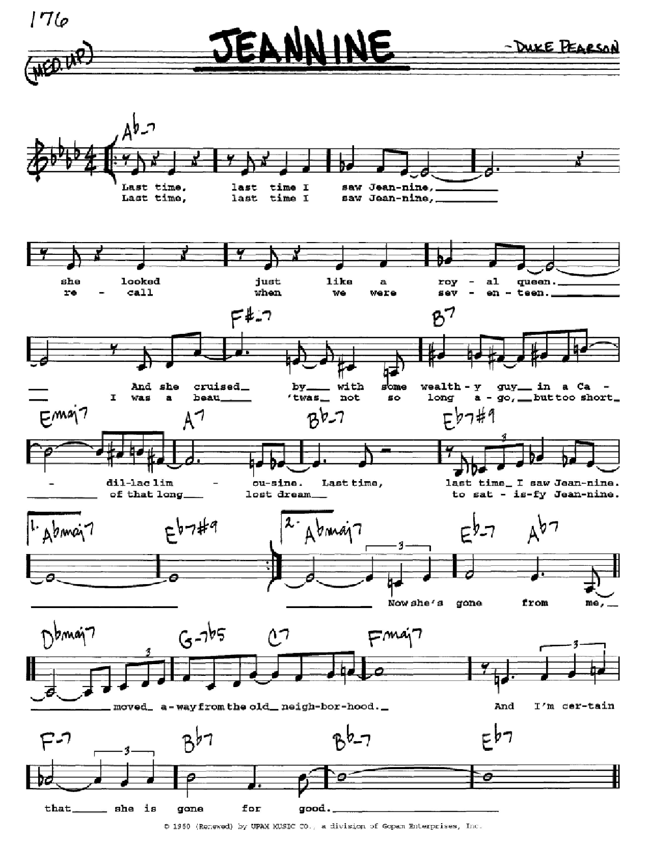 Cannonball Adderley Jeannine sheet music notes and chords. Download Printable PDF.