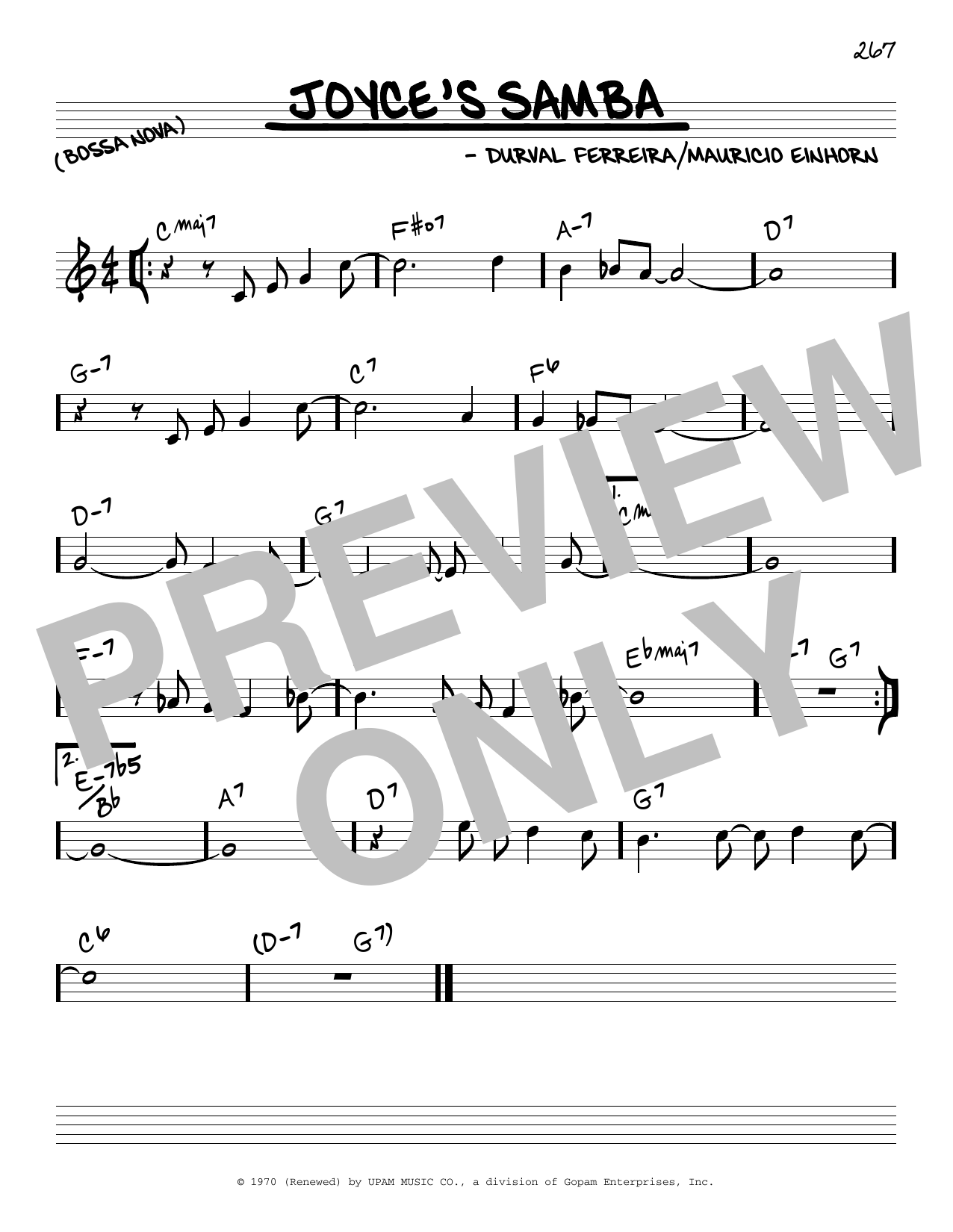 Cannonball Adderley Joyce's Samba sheet music notes and chords arranged for Real Book – Melody & Chords – C Instruments