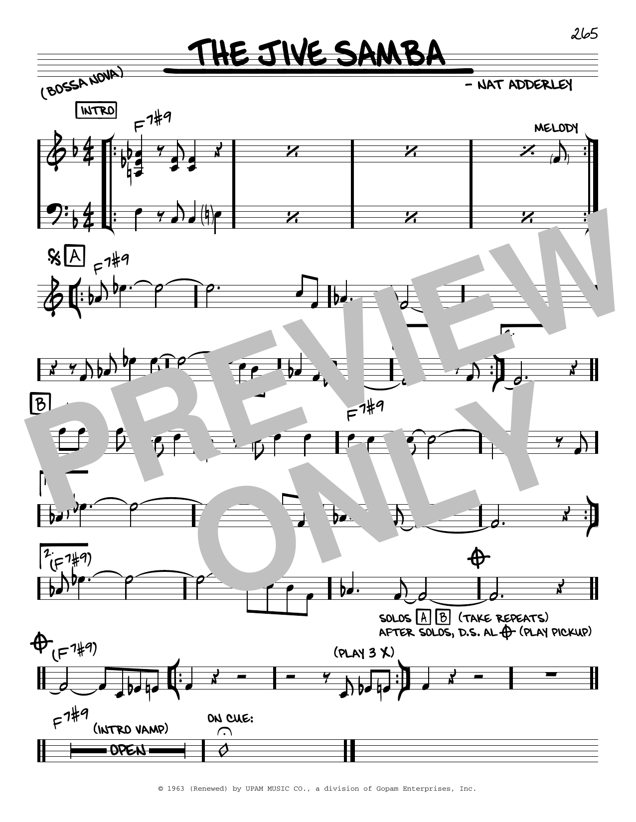 Cannonball Adderley The Jive Samba sheet music notes and chords arranged for Real Book – Melody & Chords – C Instruments