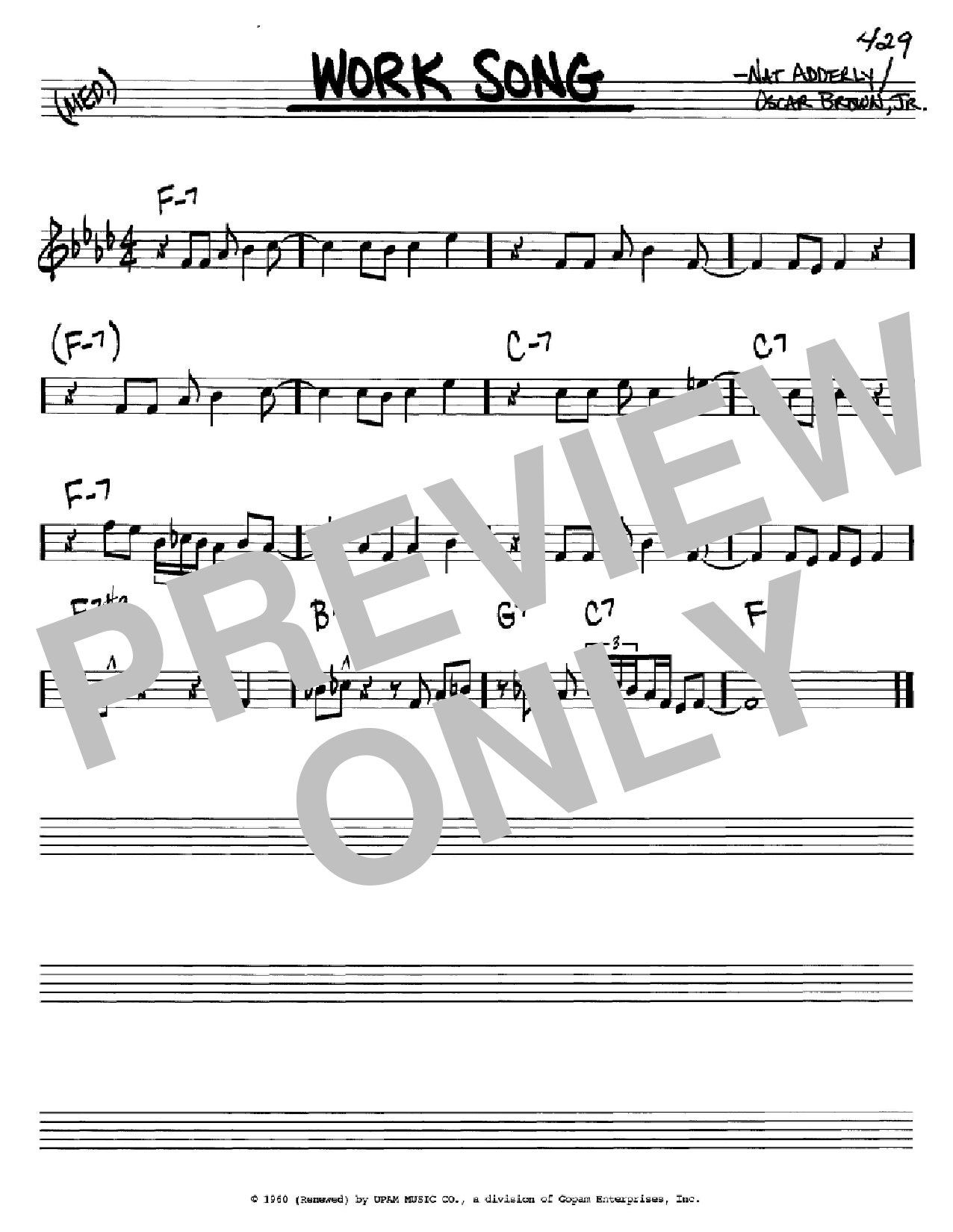 Cannonball Adderley Work Song sheet music notes and chords. Download Printable PDF.