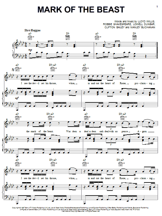 Learn to play Capleton Mark Of The Beast sheet music for Piano, Vocal & Guitar Chords (Right-Hand Melody) in minutes. Price: 7.8900$ Capleton Mark Of The Beast sheet music notes and chords arranged for Piano, Vocal & Guitar Chords (Right-Hand Melody)