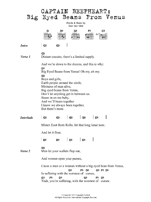 Captain Beefheart Big Eyed Beans From Venus sheet music notes and chords. Download Printable PDF.