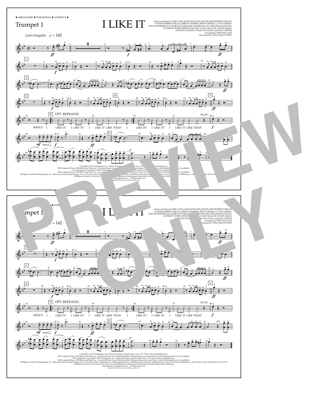 Cardi B, Bad Bunny & J Balvin I Like It (arr. Tom Wallace) - Trumpet 1 sheet music notes and chords. Download Printable PDF.