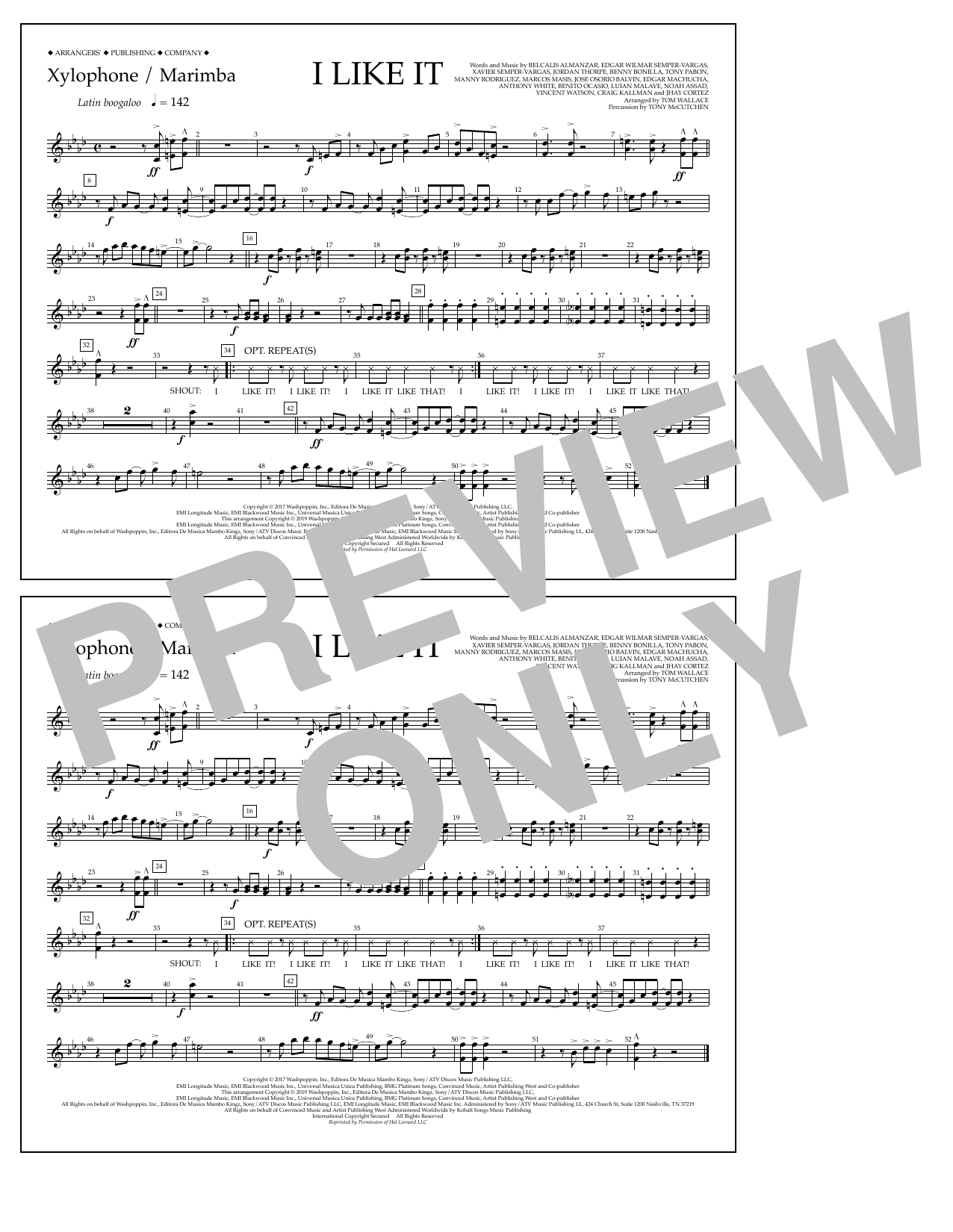 Cardi B, Bad Bunny & J Balvin I Like It (arr. Tom Wallace) - Xylophone/Marimba sheet music notes and chords. Download Printable PDF.