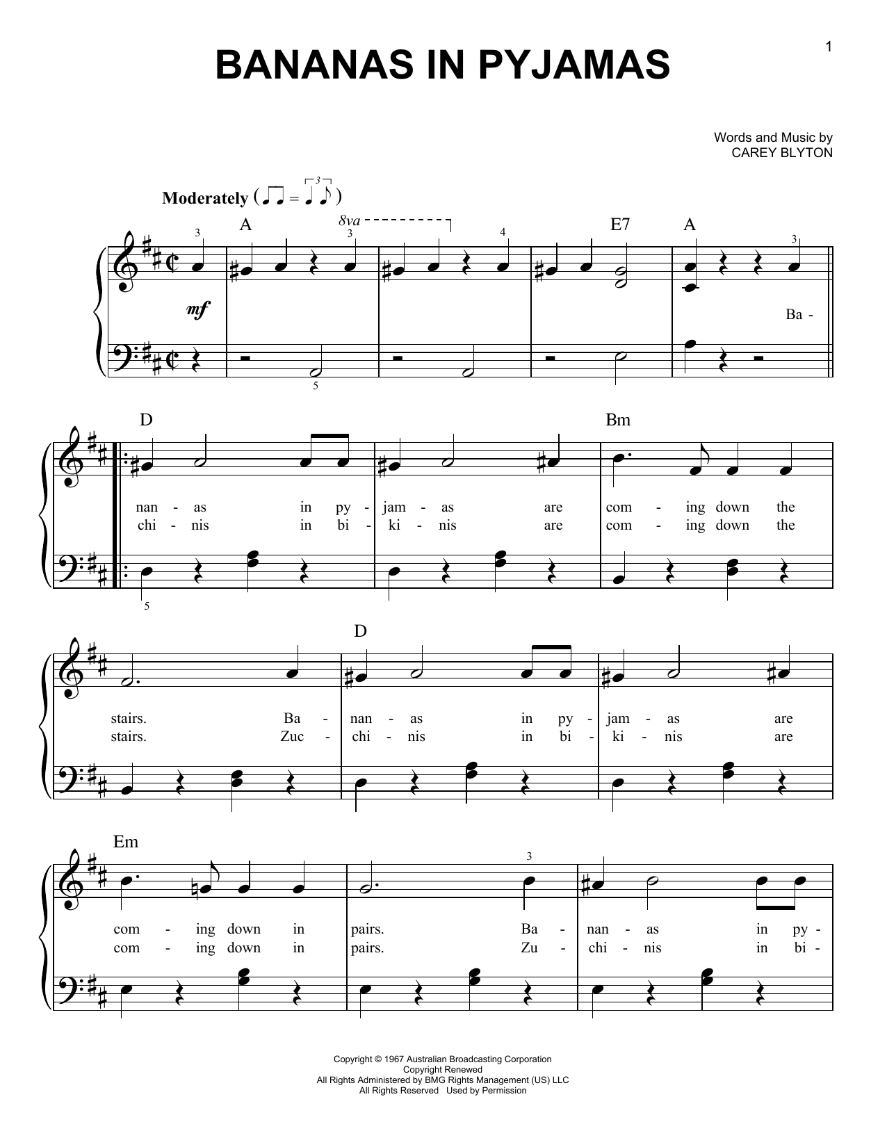 Carey Blyton Bananas In Pyjamas sheet music notes and chords. Download Printable PDF.