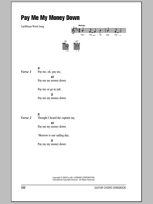 Traditional Pay Me My Money Down sheet music notes and chords. Download Printable PDF.