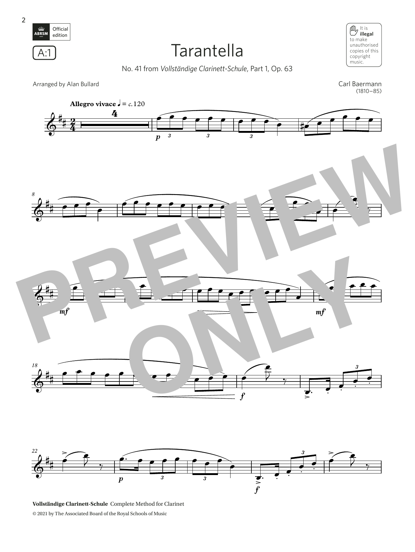 Carl Baermann Tarantella (from Vollständige Clarinett-Schule)(Grade 5 A1, the ABRSM Saxophone syllabus from 2022) sheet music notes and chords. Download Printable PDF.