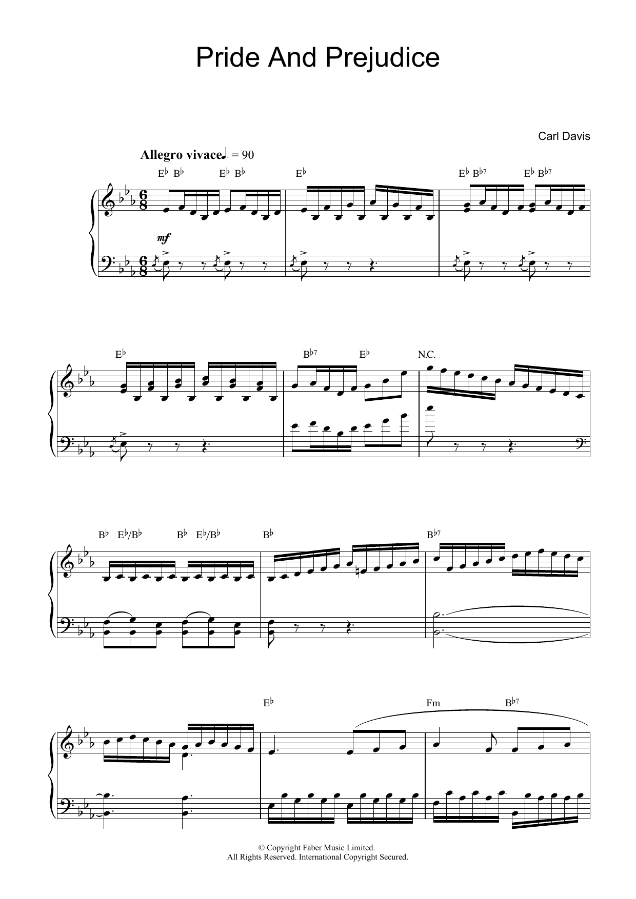 Carl Davis Pride And Prejudice sheet music notes and chords. Download Printable PDF.