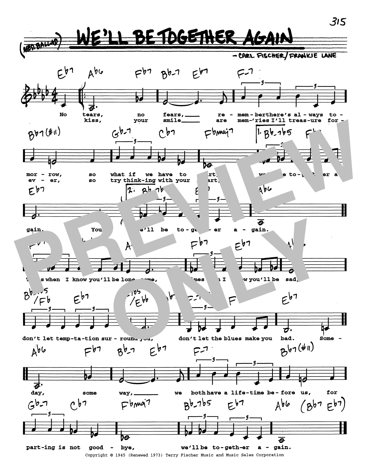 Carl Fischer We'll Be Together Again (Low Voice) sheet music notes and chords. Download Printable PDF.