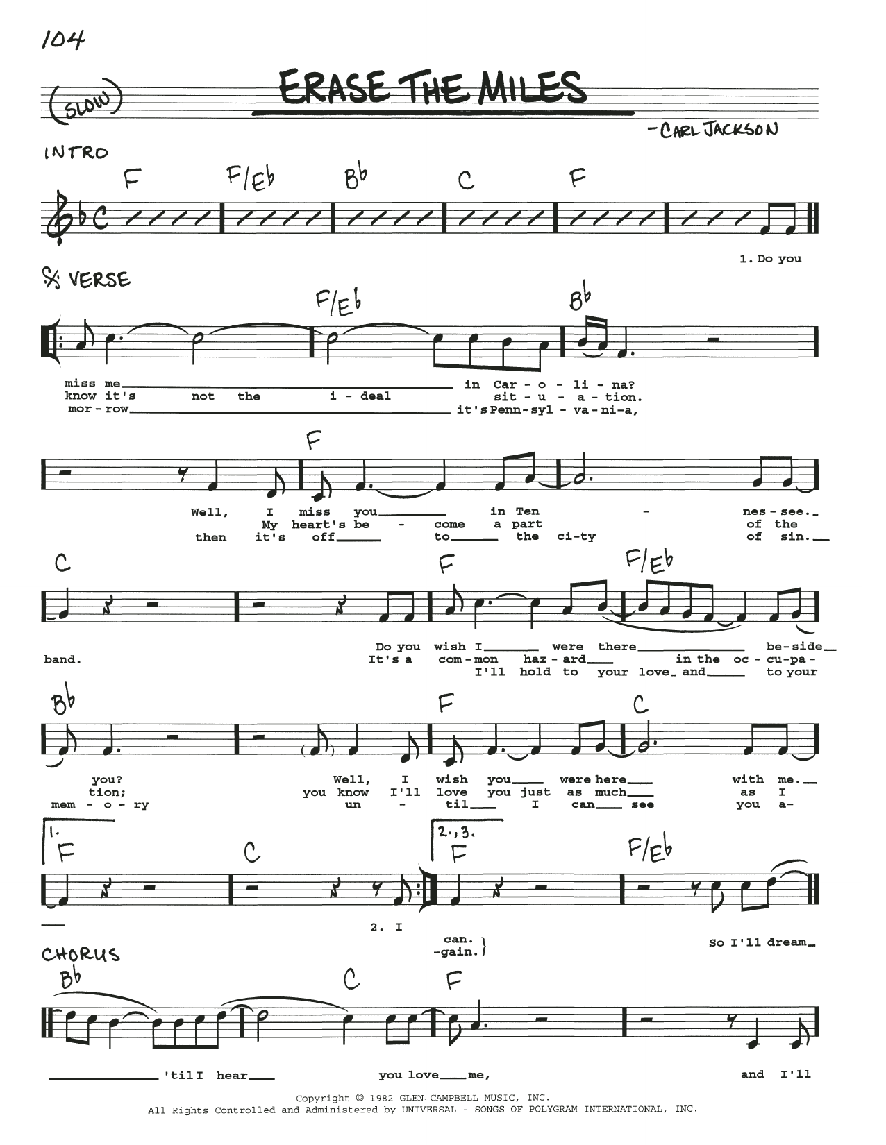 Learn to play Carl Jackson Erase The Miles sheet music for Real Book – Melody, Lyrics & Chords in minutes. Price: 5.9900$ Carl Jackson Erase The Miles sheet music notes and chords arranged for Real Book – Melody, Lyrics & Chords