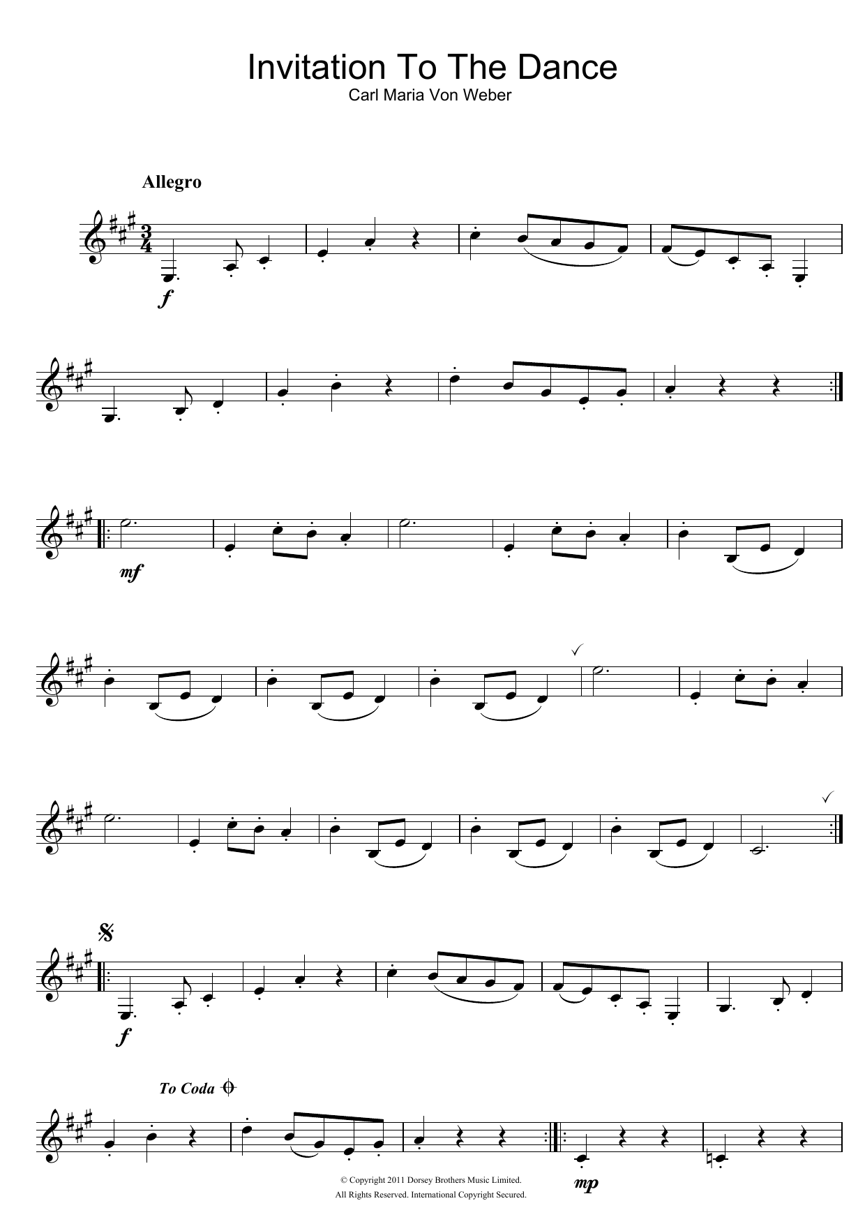 Carl Maria von Weber Invitation To The Dance, Rondeau Brillant, Op.65 sheet music notes and chords. Download Printable PDF.