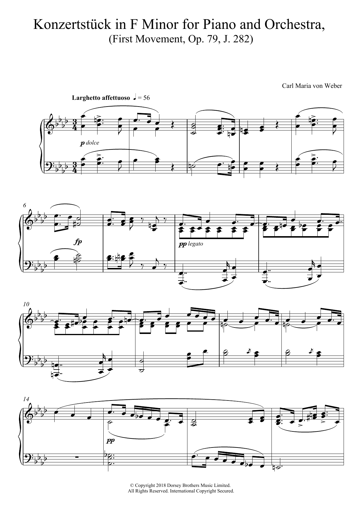 Carl Maria von Weber Konzertstück in F Minor for Piano and Orchestra, First Movement, Op. 79, J. 282 sheet music notes and chords. Download Printable PDF.